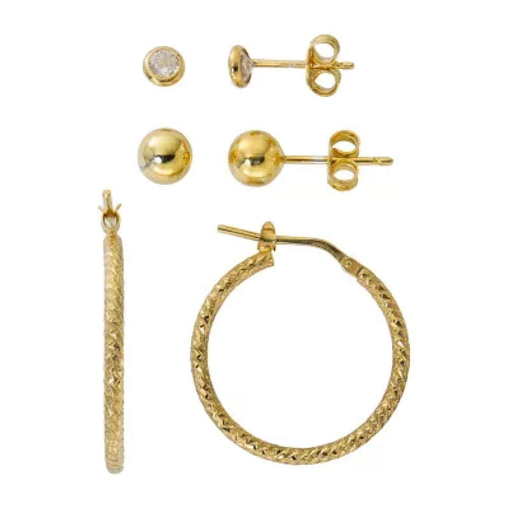Made in Italy Womens 24K Gold Over Silver Sterling Silver 2 Pair Earring Set