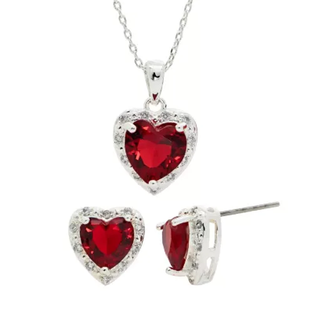 Sparkle Allure Womens Red Cubic Zirconia Pure Silver Over Brass Heart 2-pc. Jewelry Set