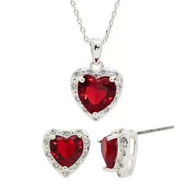 Sparkle Allure Womens Red Cubic Zirconia Pure Silver Over Brass Heart 2-pc. Jewelry Set
