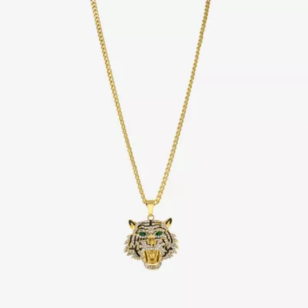 Mens Green Cubic Zirconia Stainless Steel Hypoallergenic 26 Inch Pendant Necklace