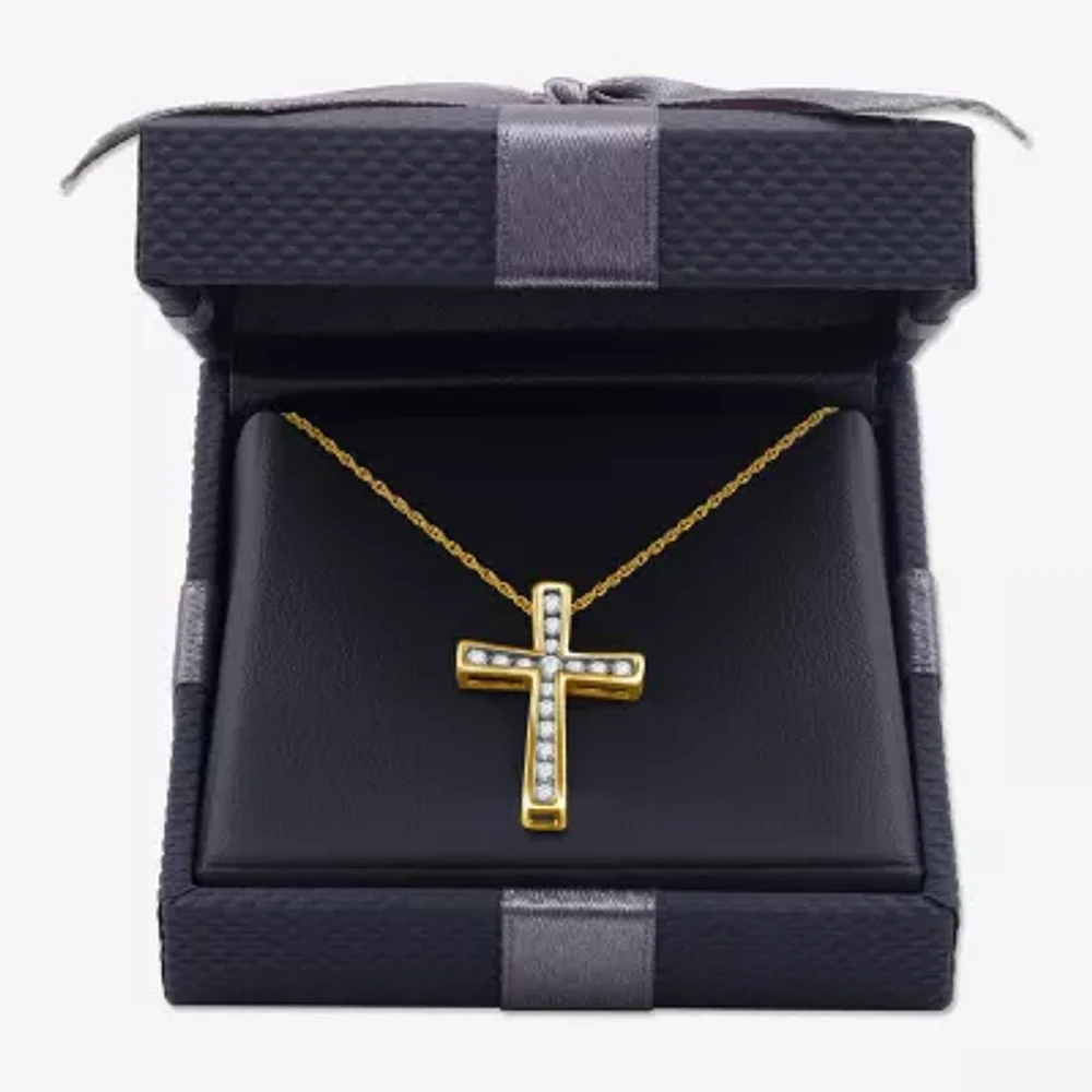 Womens 1/4 CT. T.W. Lab Grown White Diamond 14K Gold Over Silver Sterling Silver Cross 18 Inch Pendant Necklace