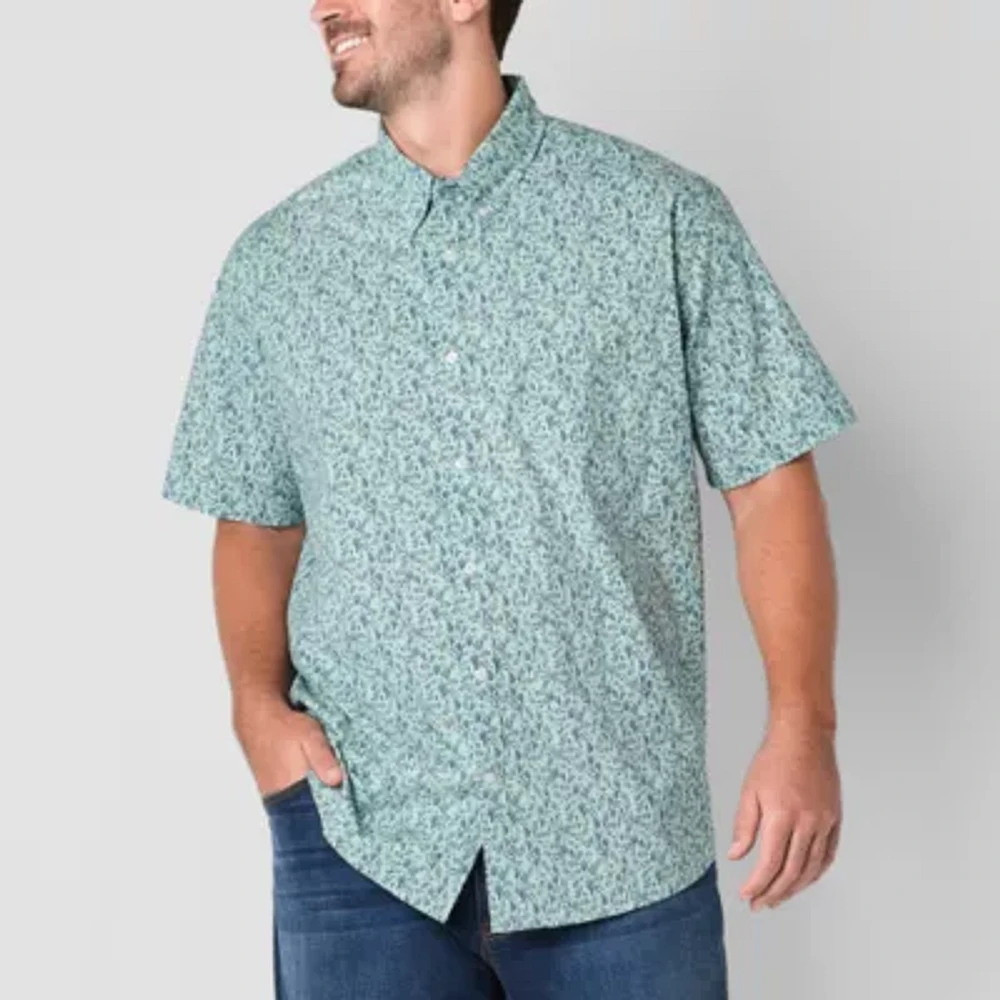 St. John's Bay Stetch Poplin Mens Short Sleeve Classic Fit Stretch Fabric Big and Tall Button-Down Shirt