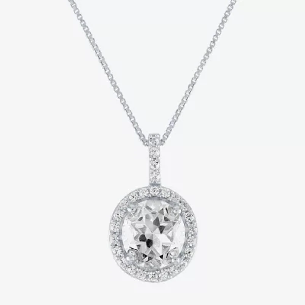 Womens Lab Created White Sapphire Sterling Silver 18 Inch Pendant Necklace