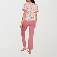 Ilusion Womens Round Neck Short Sleeve 2-pc. Pajama Sets