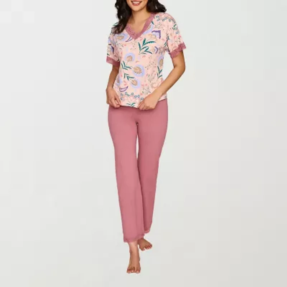 Ilusion Womens Round Neck Short Sleeve 2-pc. Pajama Sets