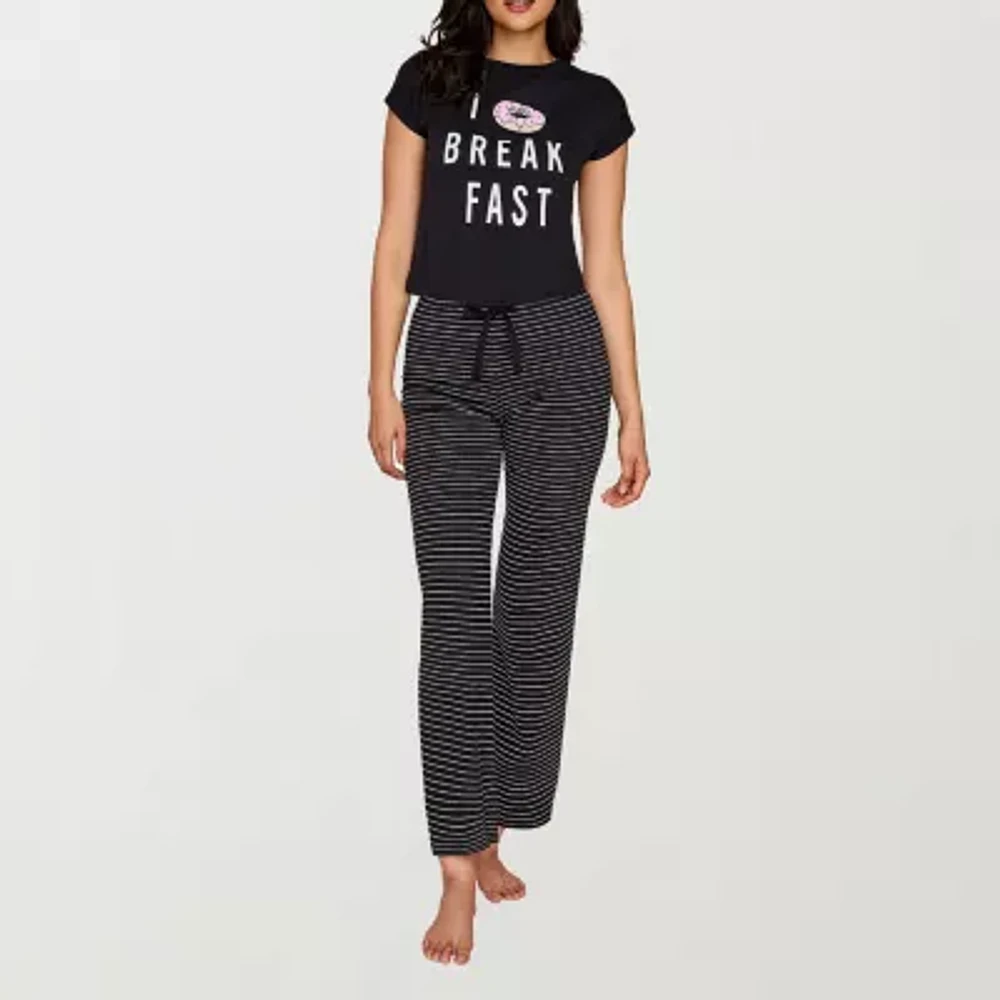 Ilusion Womens Round Neck Short Sleeve 2-pc. Pajama Sets