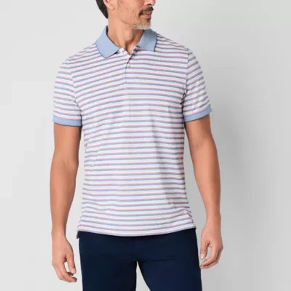St. John's Bay Essential Striped Oxford Mens Slim Fit Short Sleeve