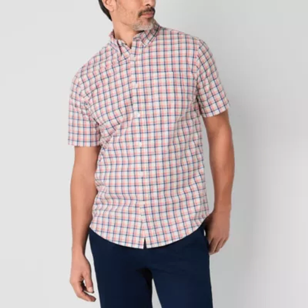 St. John's Bay Stretch Poplin Mens Short Sleeve Classic Fit Button-Down Shirt