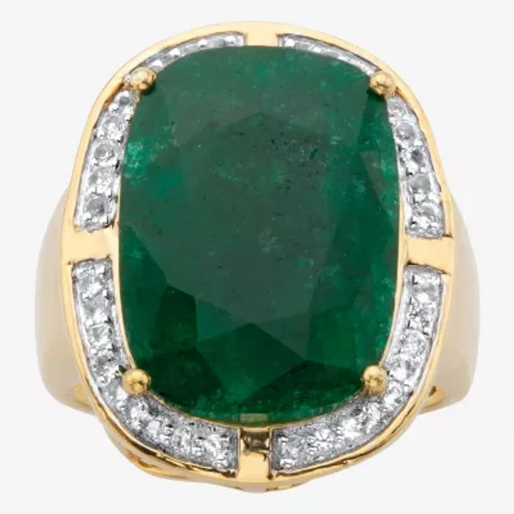 Womens Genuine Green Emerald 14K Gold Over Silver Cocktail Ring