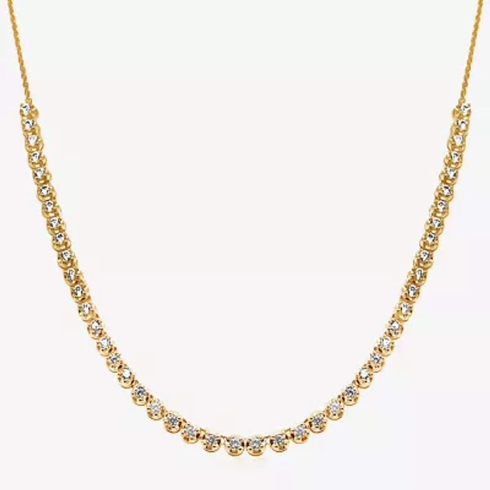 (H-I / I1) Womens White Diamond 10K Gold 12 Inch Tennis Necklace