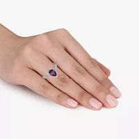Womens Genuine Red Garnet Sterling Silver Pear Halo Cocktail Ring