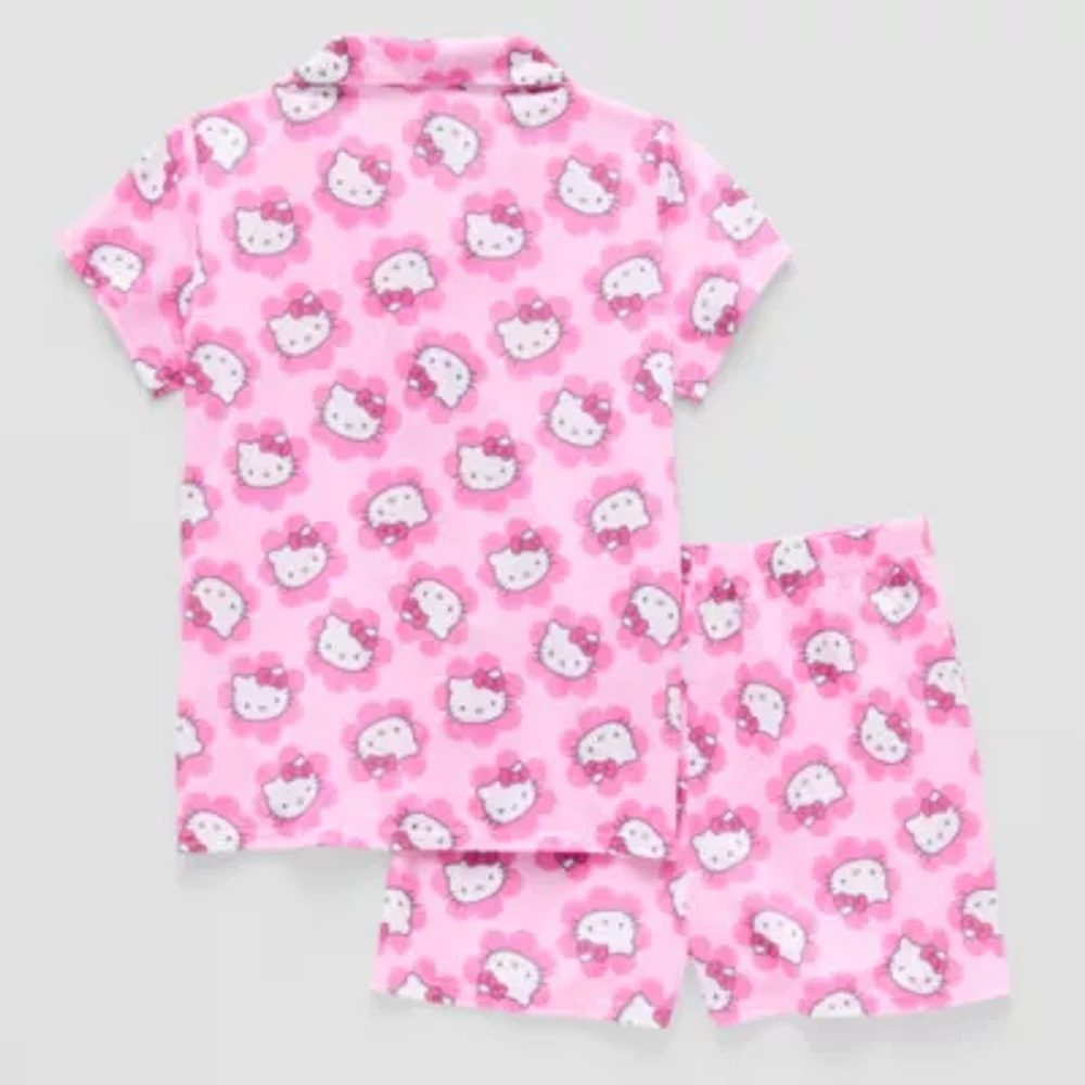 Little & Big Kid Girls Hello Kitty V-Neck Short Sleeve 2-pc. Pajama Sets