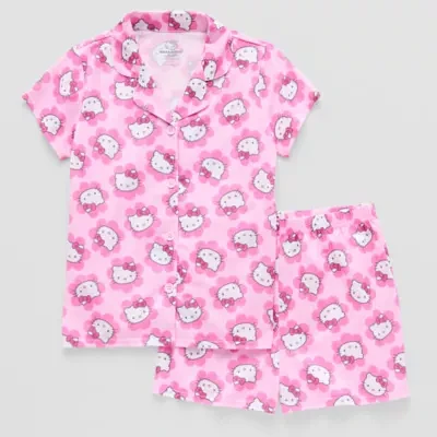 Little & Big Kid Girls Hello Kitty V-Neck Short Sleeve 2-pc. Pajama Sets