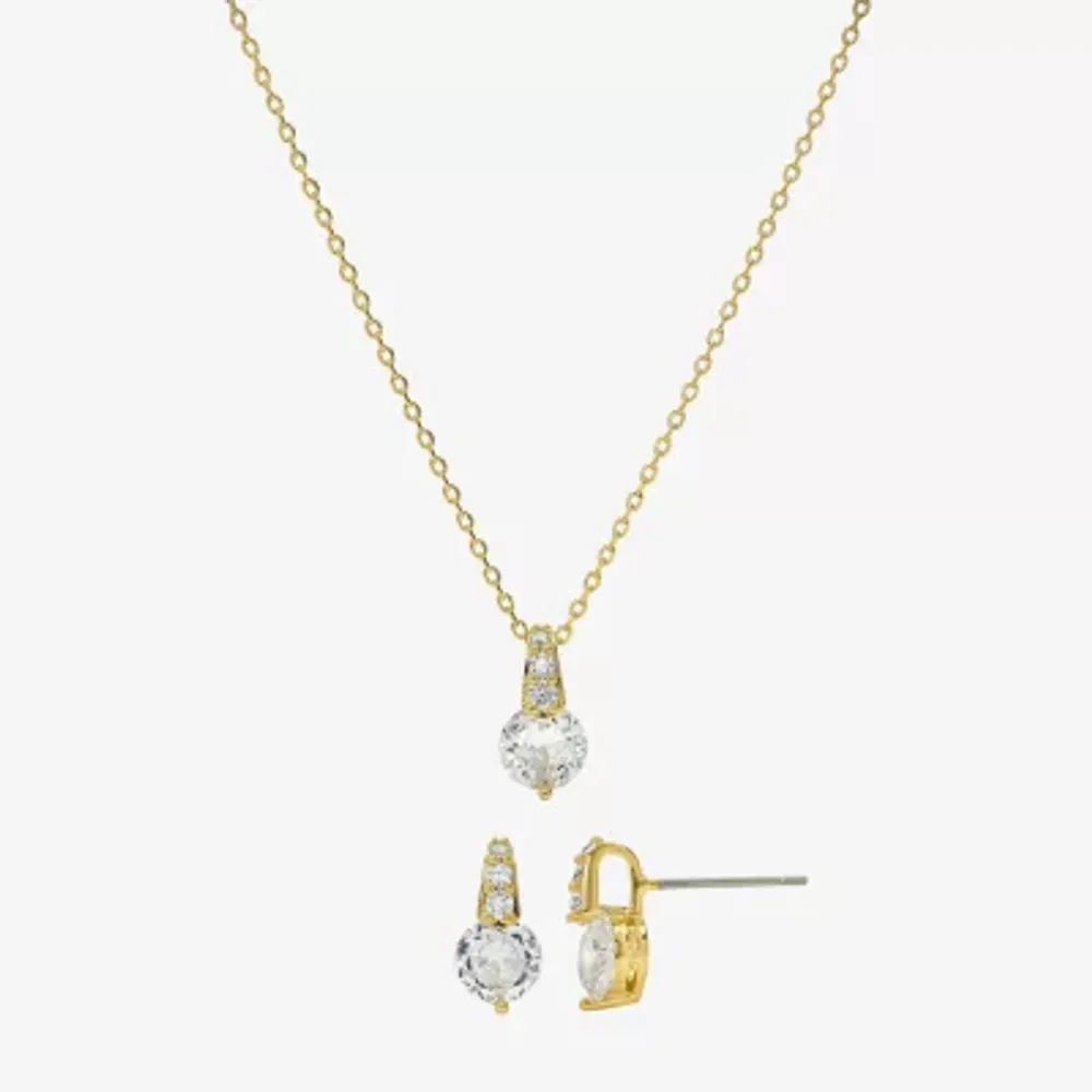 Sparkle Allure Womens Cubic Zirconia 14K Gold Over Brass Round 2-pc. Jewelry Set