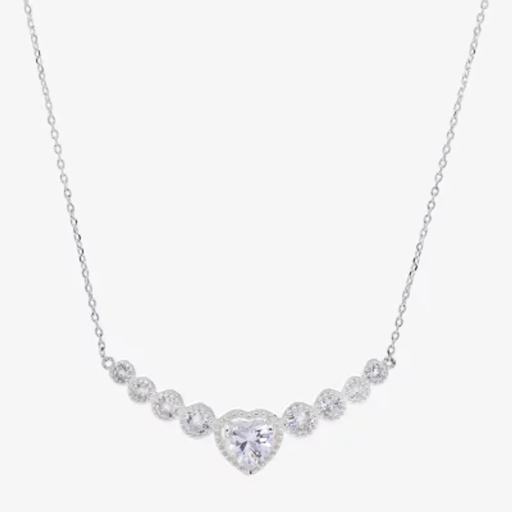 Sparkle Allure Womens Cubic Zirconia Pure Silver Over Brass Heart 16 Inch Pendant Necklace