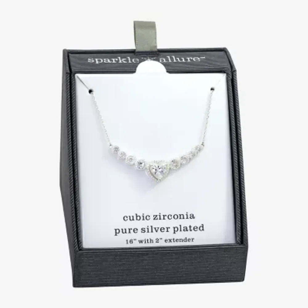 Sparkle Allure Womens Cubic Zirconia Pure Silver Over Brass Heart 16 Inch Pendant Necklace