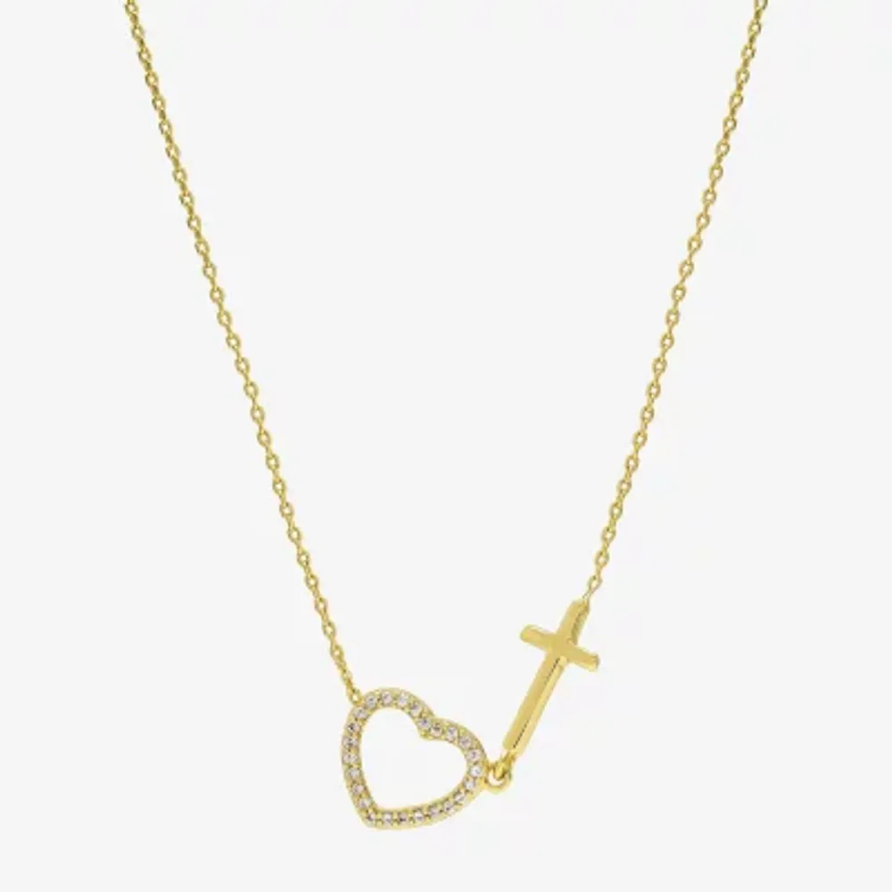 Sparkle Allure Womens Cubic Zirconia 14K Gold Over Brass Cross Heart 16 Inch Pendant Necklace