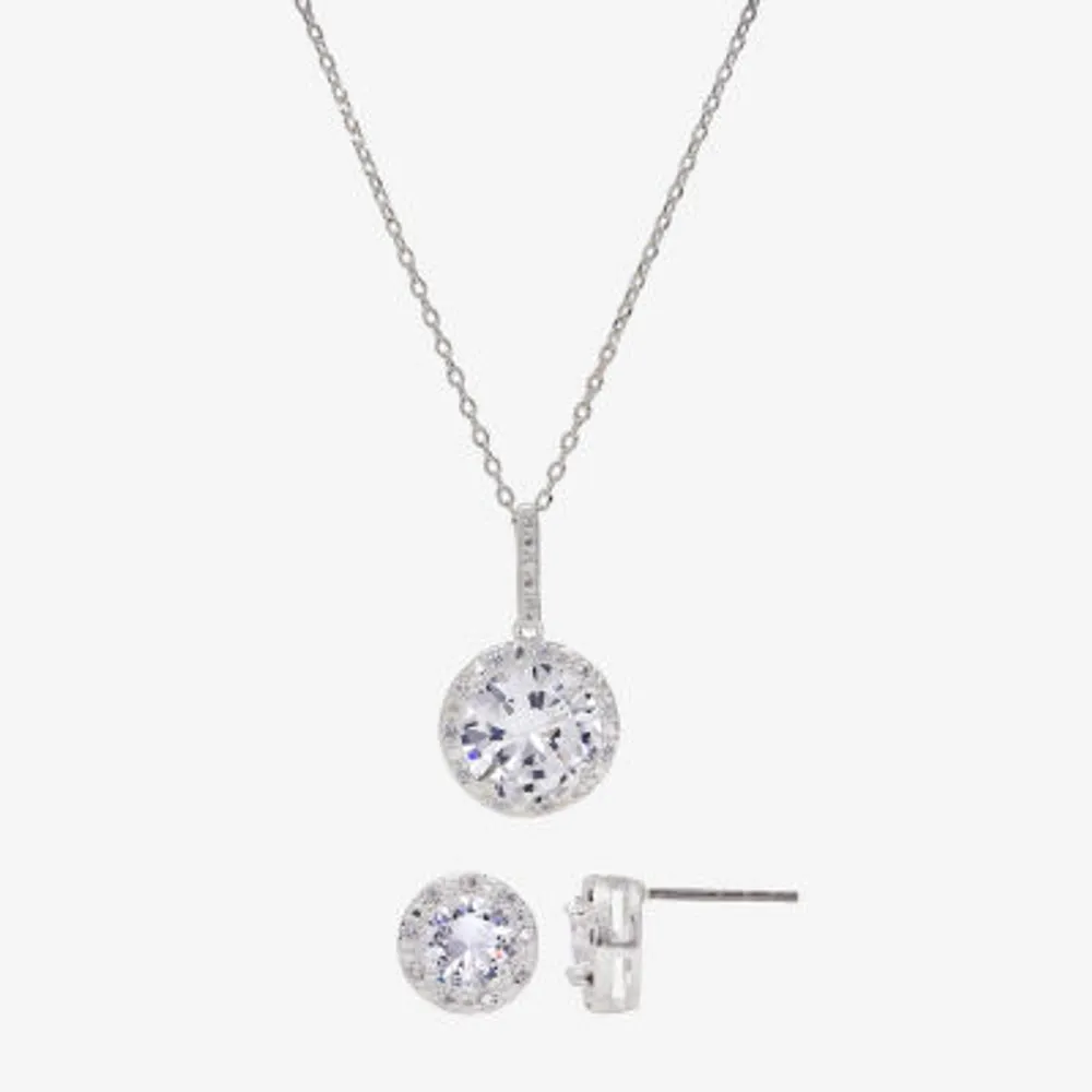 Sparkle Allure Womens Cubic Zirconia Pure Silver Over Brass Round 2-pc. Jewelry Set
