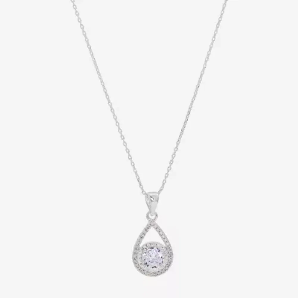 Sparkle Allure Womens Cubic Zirconia Pure Silver Over Brass Pear 16 Inch Pendant Necklace