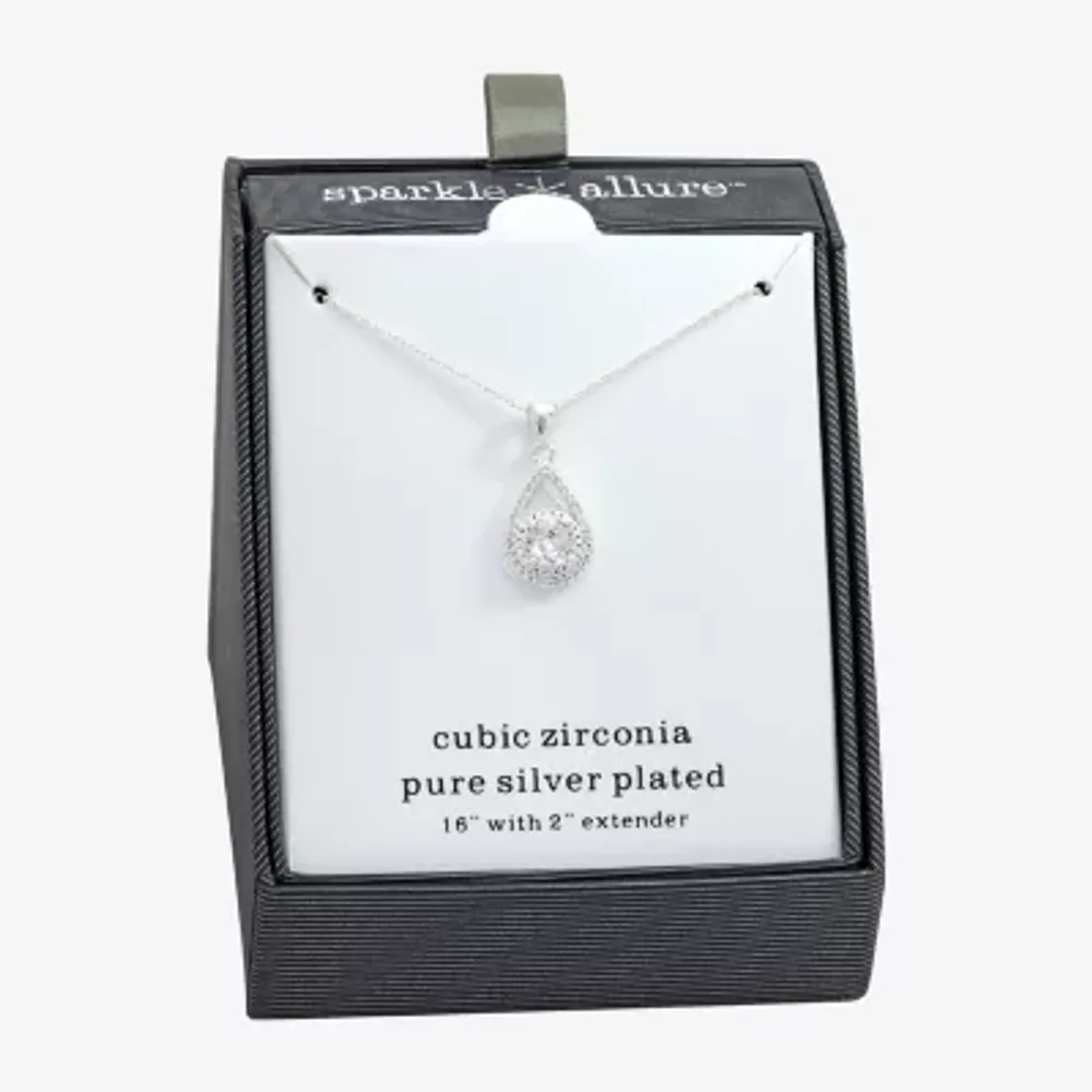 Sparkle Allure Womens Cubic Zirconia Pure Silver Over Brass Pear 16 Inch Pendant Necklace