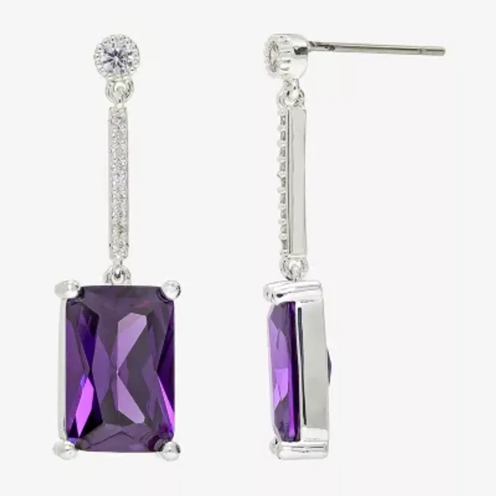 Sparkle Allure Womens Purple Cubic Zirconia Pure Silver Over Brass Rectangular Drop Earrings