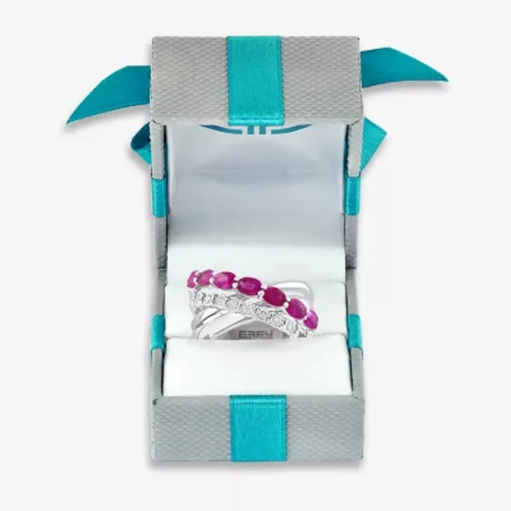 Effy 1/6 CT. T.W. Diamond & Genuine Red Ruby Sterling Silver Crossover Band