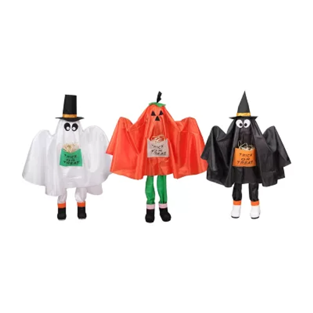 Set of 3 Ghost Pumpkin and Bat Standing Halloween Kid Figures 36in