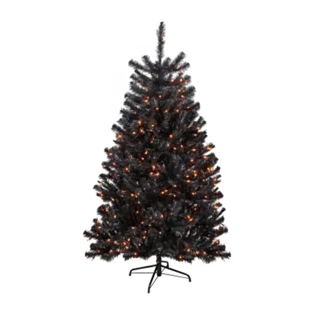 6ft Pre-Lit Black Noble Spruce Artificial Halloween Tree Orange Lights