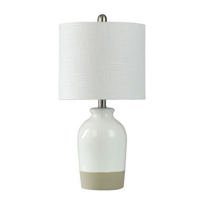 Stylecraft 18" Speckled White Ceramic With Textured Shade Table Lamp