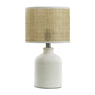 Stylecraft 22" Textured Ceramic With Rattan Hardback Shade Table Lamp