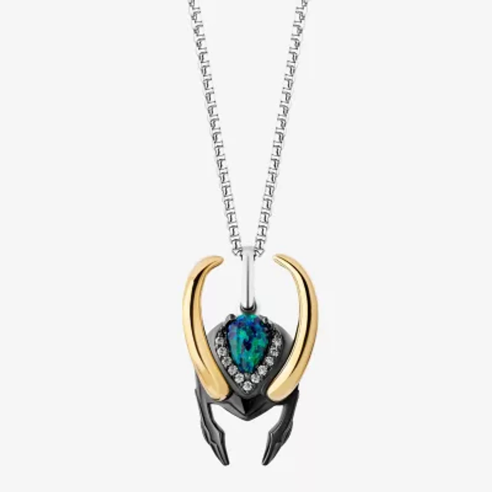 Marvel Fine Jewelry Womens Diamond Accent Lab Created Green Opal 14K Gold Over Silver Sterling 18 Inch Pendant Necklace