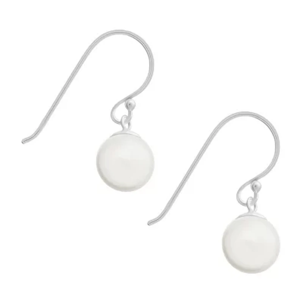 Silver Treasures Womens White Simulated Pearl Sterling Silver Hypoallergenic Drop Earrings