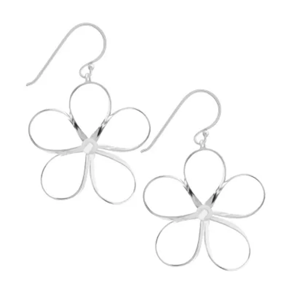 Silver Treasures Womens Sterling Silver Flower Hypoallergenic Drop Earrings