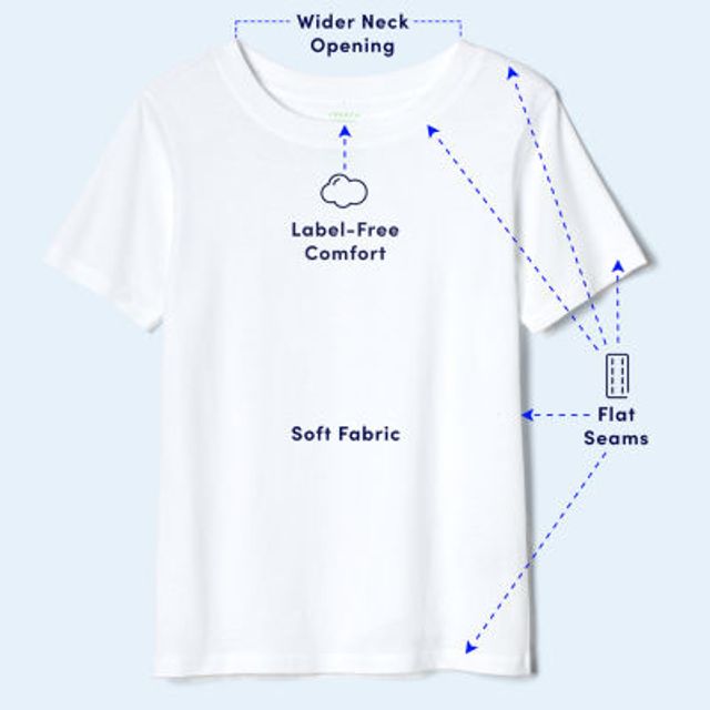 French Toast Little & Big Kid Unisex Easy-on + Easy-off Sensory Friendly Crew Neck Short Sleeve Adaptive T-Shirt