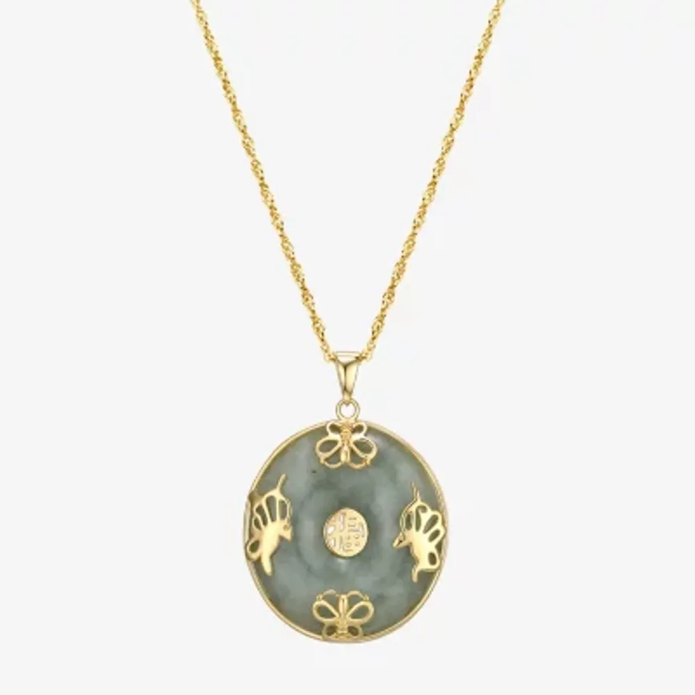 Good Fortune Womens Genuine Green Jade 18K Gold Over Silver Round 18 Inch Pendant Necklace