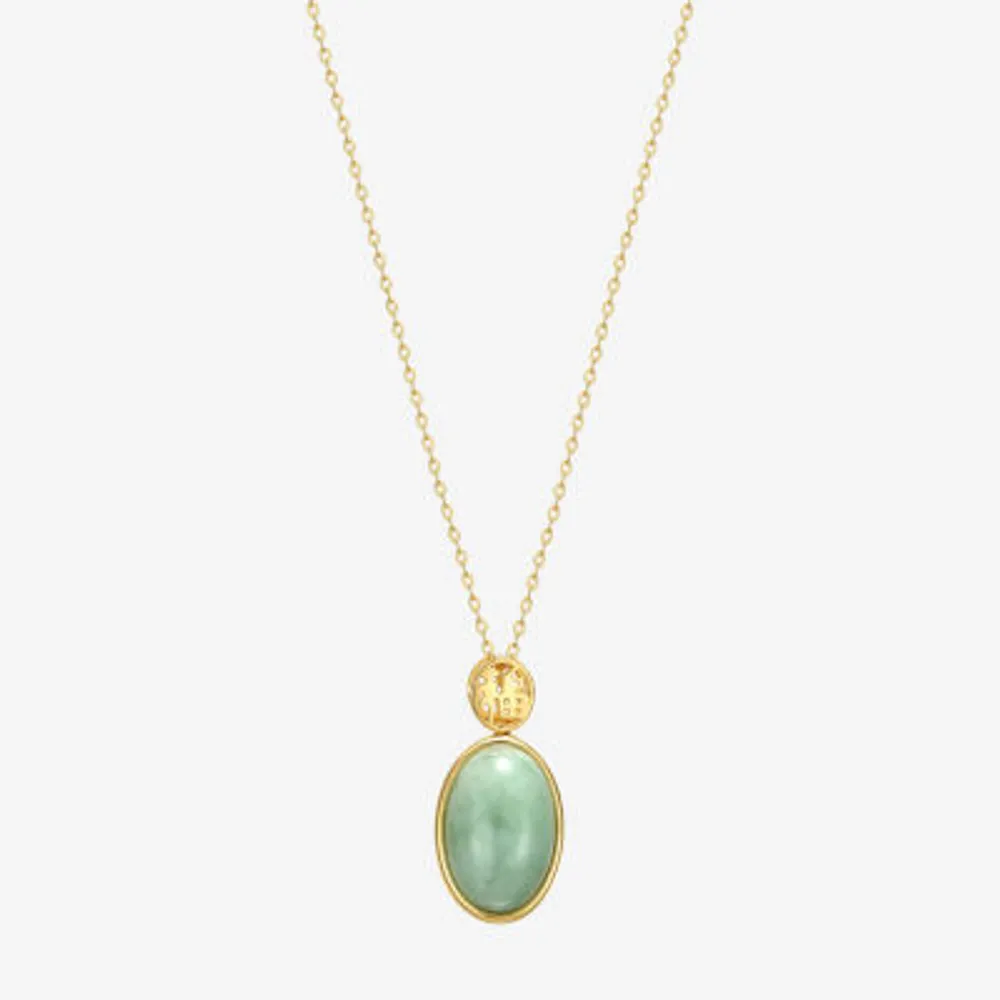 Good Fortune Womens Genuine Green Jade 18K Gold Over Silver Oval 18 Inch Pendant Necklace