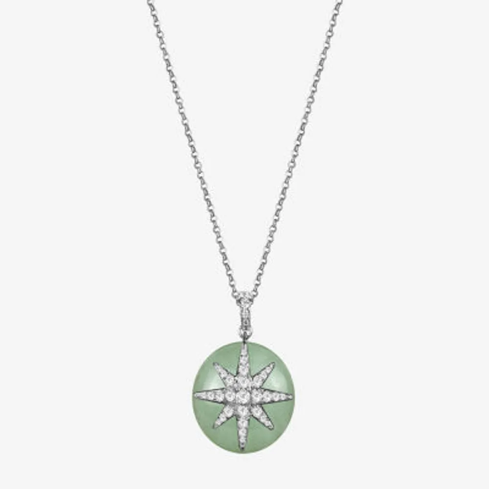Good Fortune Womens Genuine Green Jade Sterling Silver Star 18 Inch Pendant Necklace