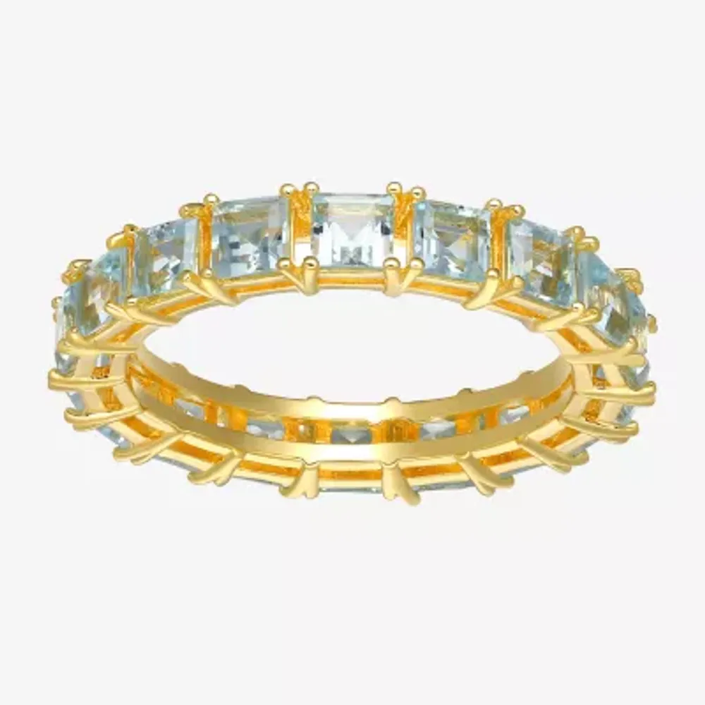 Womens 3.5MM Genuine Blue Topaz 14K Gold Over Silver Eternity Band