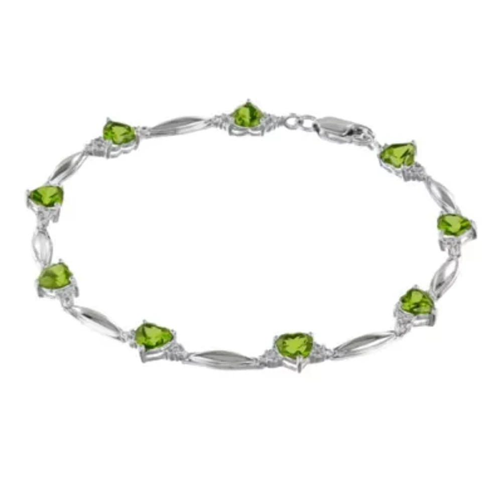 Genuine Peridot Heart-Shaped Sterling Silver Bracelet