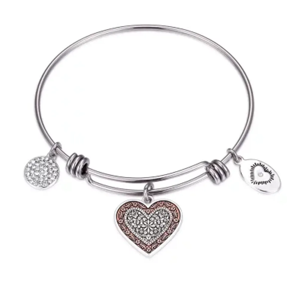 Footnotes Mom Womens Crystal Stainless Steel Round Bangle Bracelet