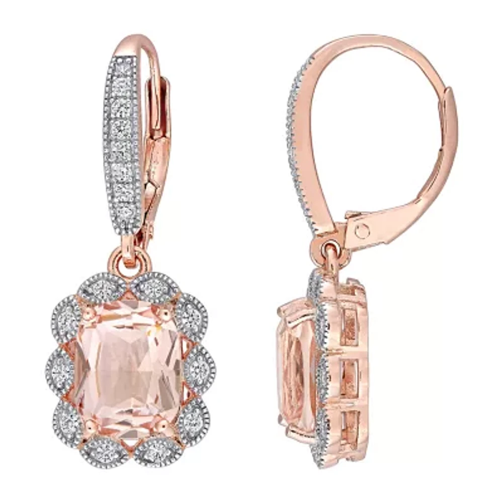 Womens Simulated Pink Morganite 18K Rose Gold Over Silver Drop Earrings