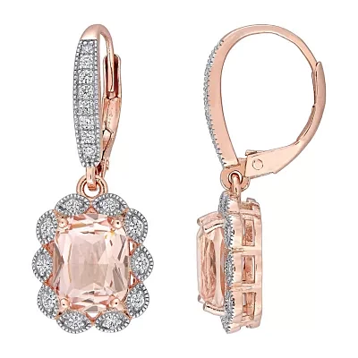 Womens Simulated Pink Morganite 18K Rose Gold Over Silver Drop Earrings