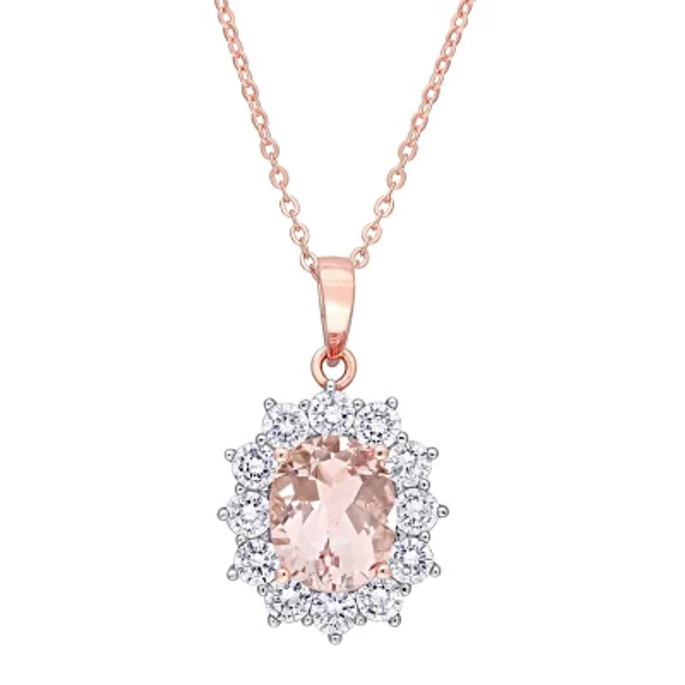Womens Simulated Pink Morganite 18K Rose Gold Over Silver 16 Inch Pendant Necklace