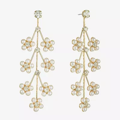 Bijoux Bar Gold Tone Womens Glass Simulated Pearl Flower Hypoallergenic Drop Earrings