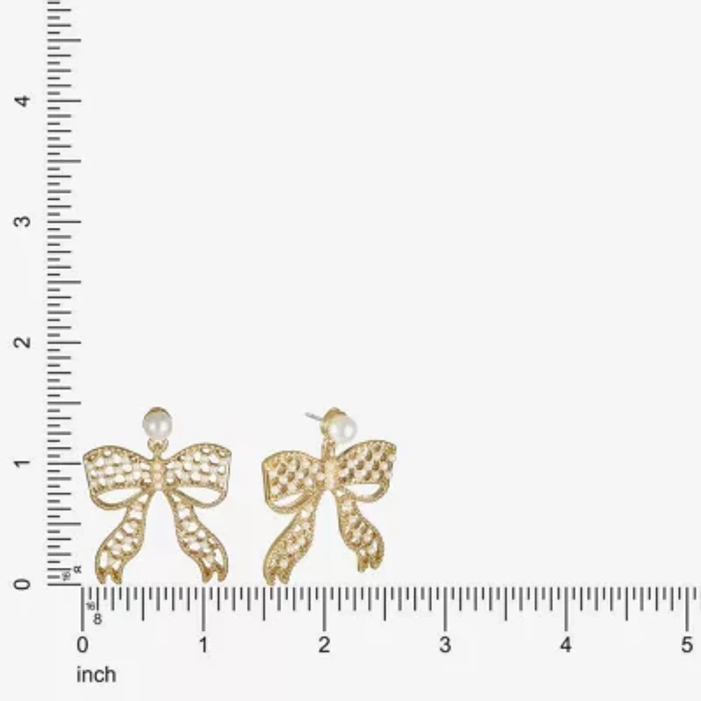 Bijoux Bar Gold Tone Womens Simulated Pearl Bow Hypoallergenic Drop Earrings