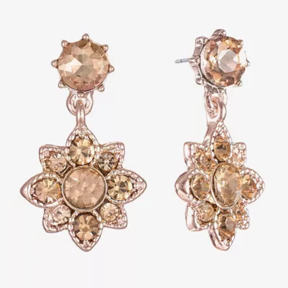 Monet Jewelry Rose Gold Womens Pink Glass Flower Hypoallergenic Drop Earrings
