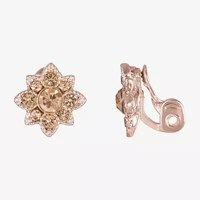 Monet Jewelry Rose Gold Womens Pink Glass Flower Clip On Earrings