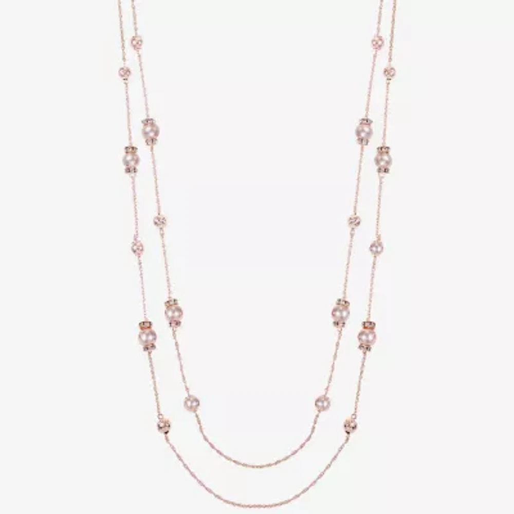 Monet Jewelry Rose Gold Layered Womens Glass 38 Inch Strand Necklace