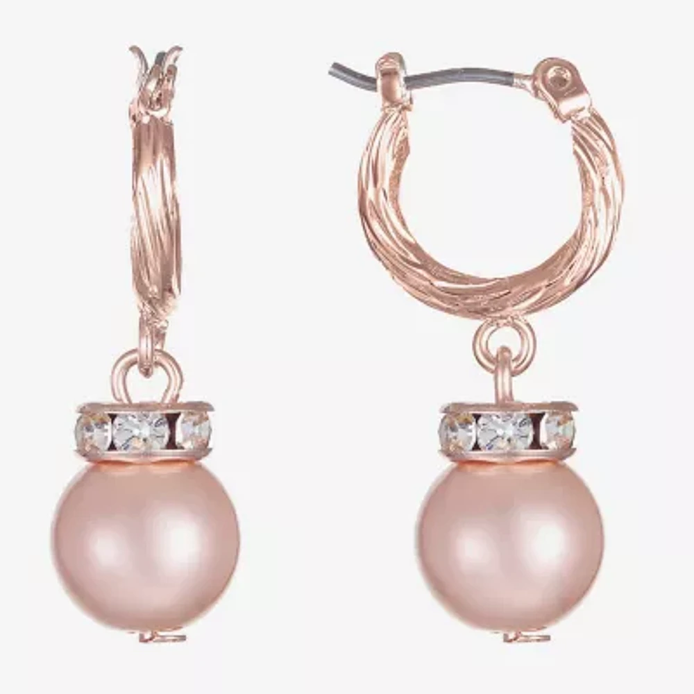 Monet Jewelry Rose Gold Womens Glass Simulated Pearl Round Hypoallergenic Drop Earrings