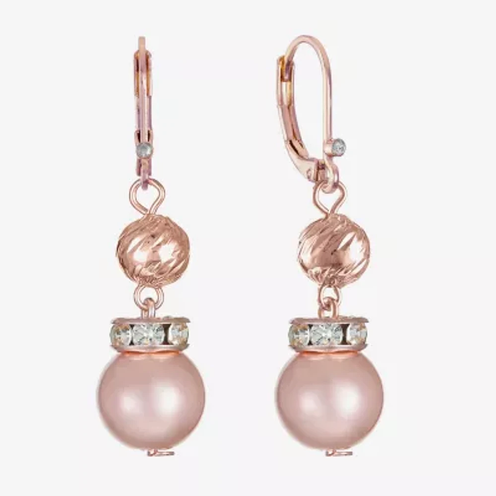 Monet Jewelry Rose Gold Womens Glass Simulated Pearl Round Drop Earrings